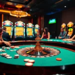 Players at a vibrant sn88 casino table enjoying roulette with colorful chips.