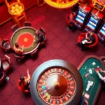 Action-packed shot of players at poker and slot machines on https://32win.ae.org/, showcasing the thrill of online gambling.