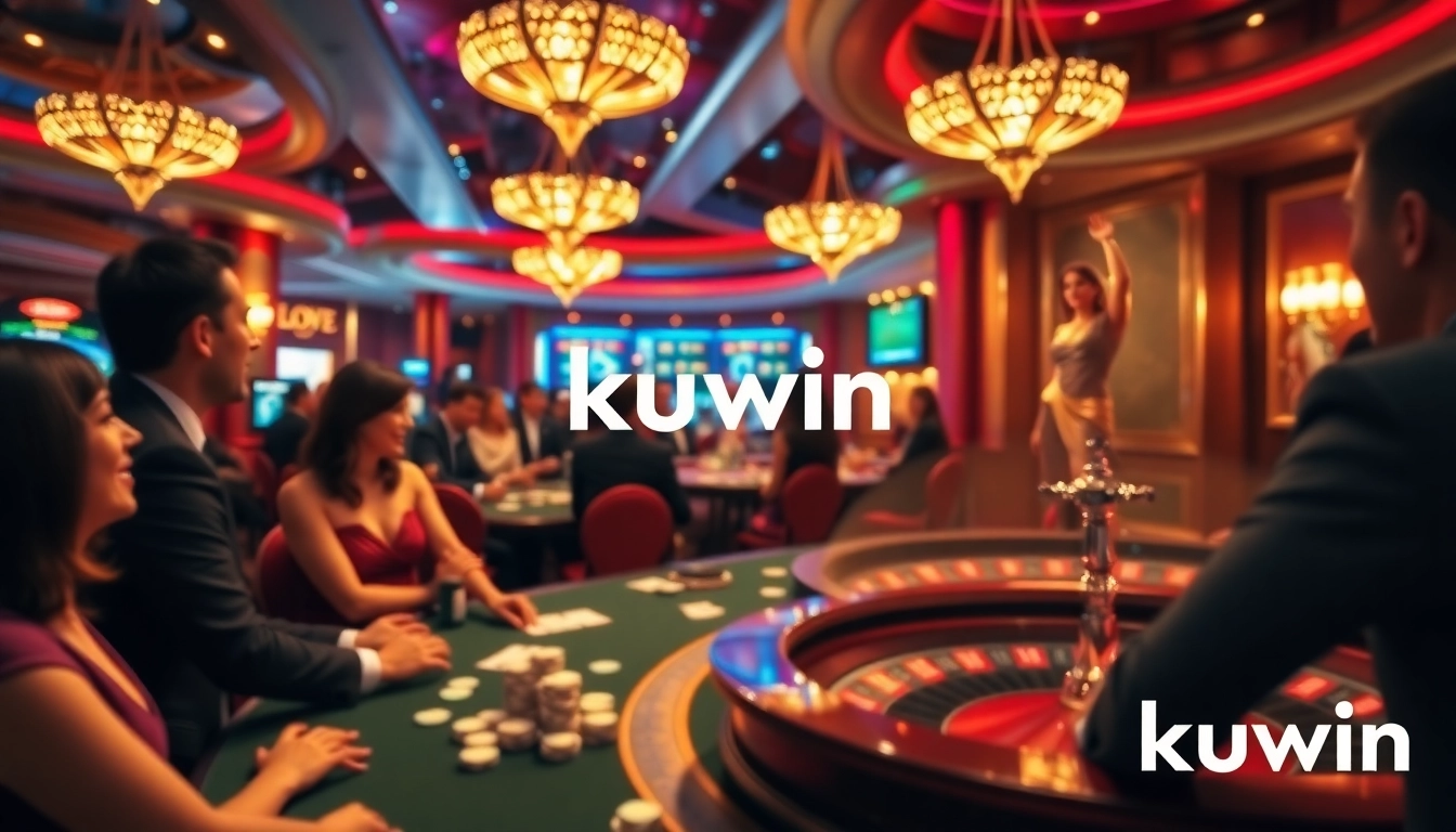 kuwin casino players celebrate wins at a luxurious poker table, showcasing excitement and strategy in gambling.