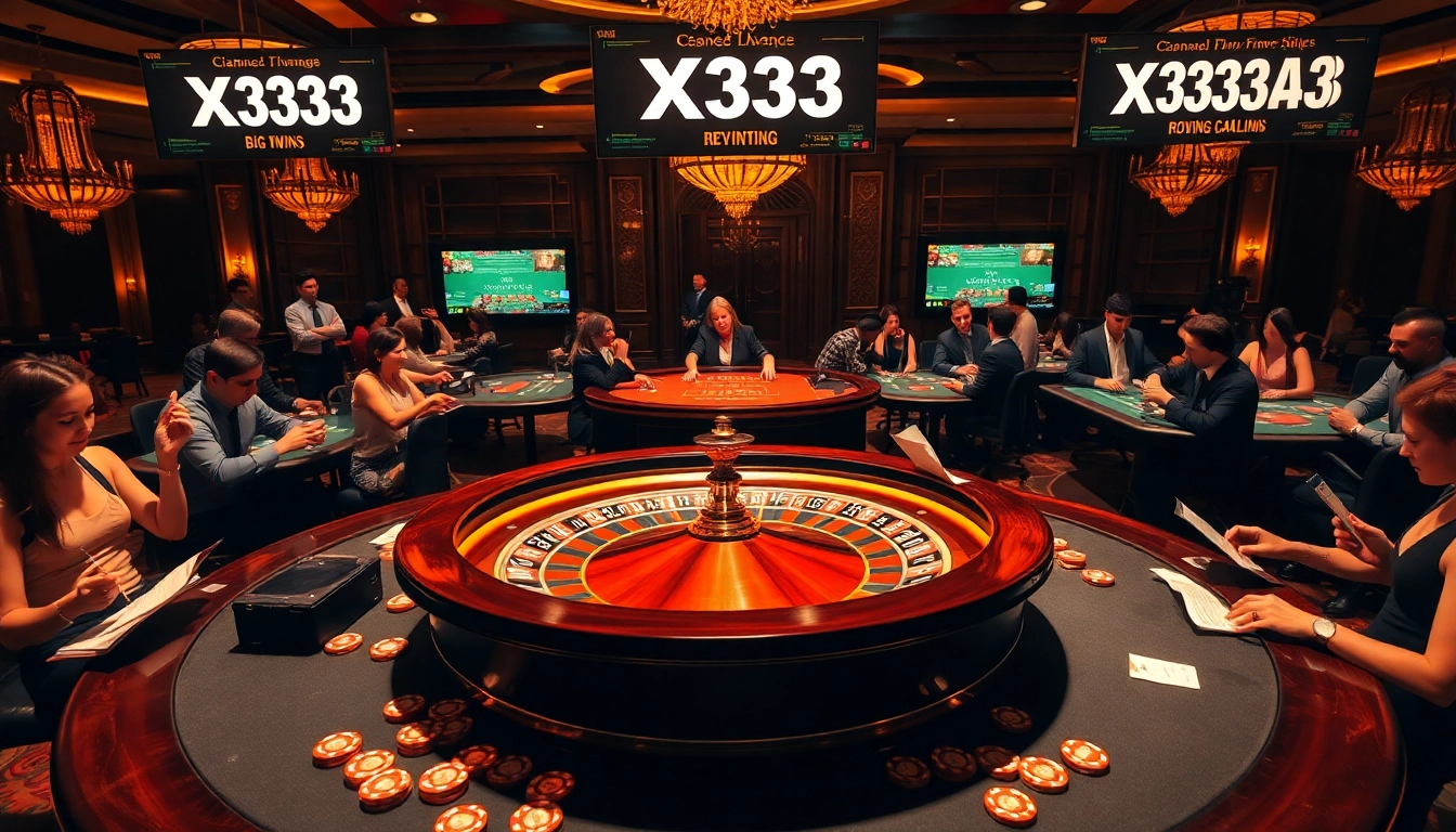 Exciting casino scene showcasing players at a roulette table, with X333 betting slips visible, highlighting the thrill of gambling.