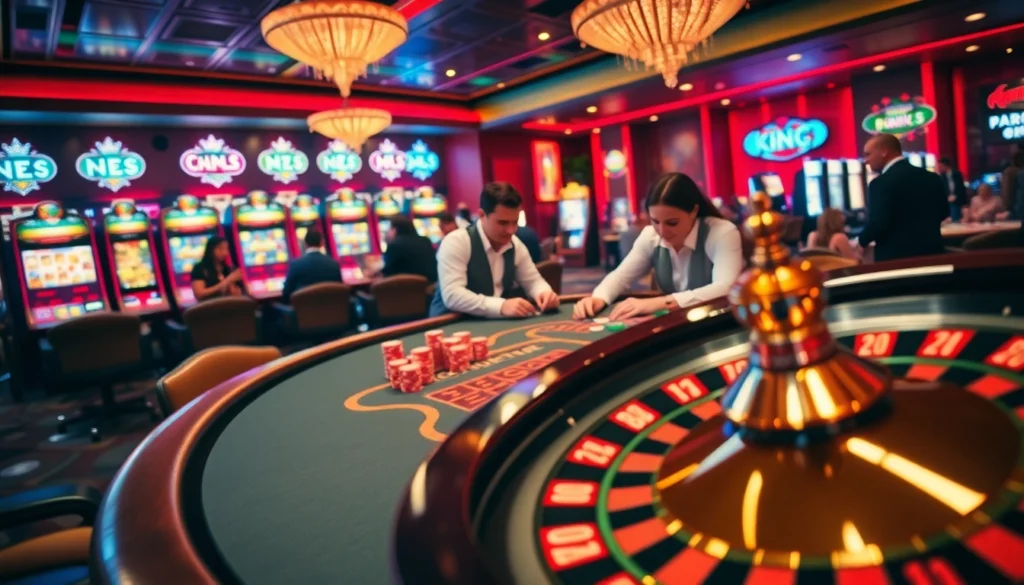 Experience the thrill of winning at king33 with vibrant poker action and a spinning roulette wheel.