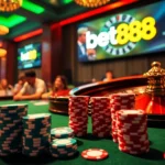 Engage in the thrilling poker action at bet888 as players strategize their next move amidst vibrant casino atmosphere.