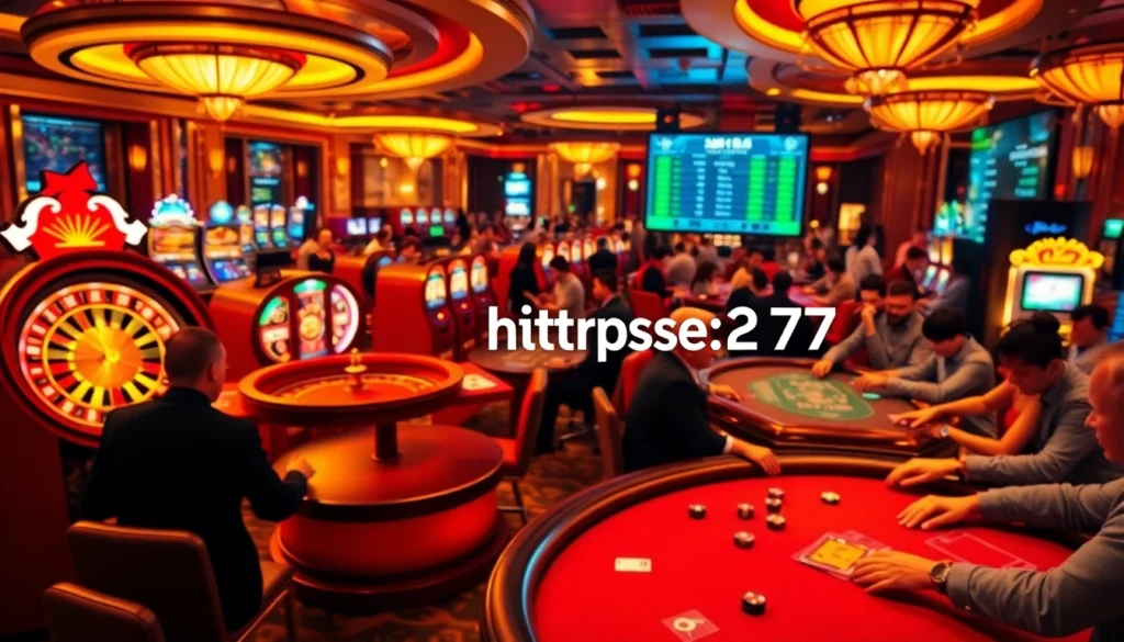 Players enjoying gambling at a casino, highlighted by https://ea77.lat/ featuring poker tables and a roulette wheel.